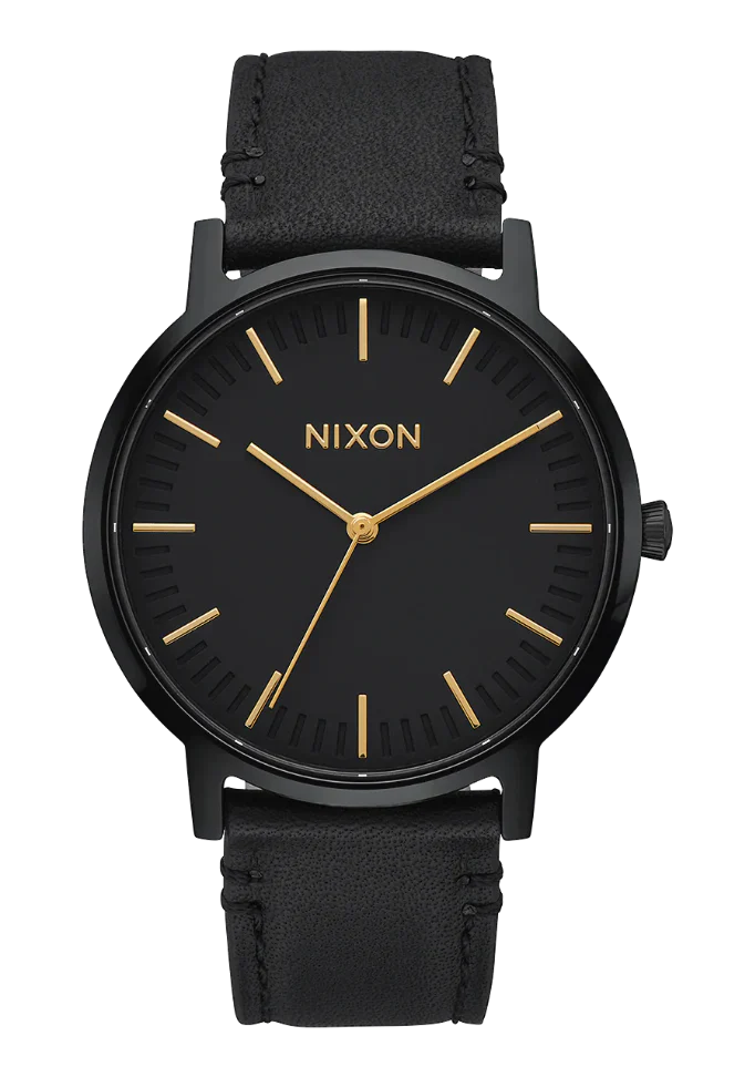 NIXON Porter Leather All Black / Gold - A1058-1031-00