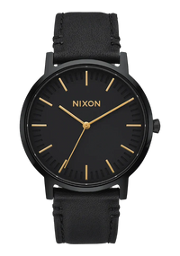 NIXON Porter Leather All Black / Gold - A1058-1031-00